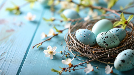 Easter basket with egg holiday background. Easter eggs beautiful colorsの素材