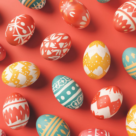 Easter egg holiday background. Easter eggs beautiful colorsの素材