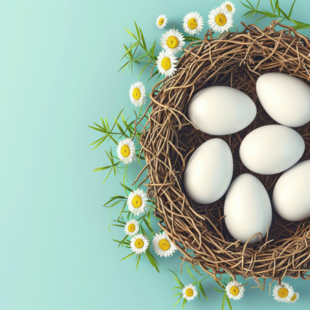 Easter basket with egg holiday background. Easter eggs beautiful colorsの素材