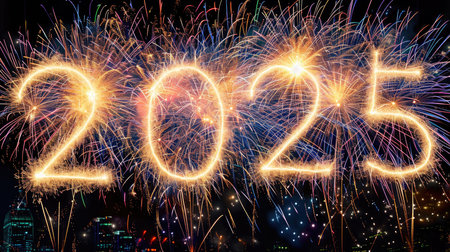 Happy New Year 2025. Text number 2025の素材