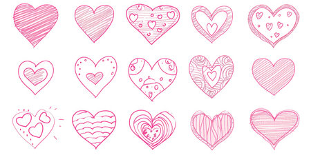 Red heart hand drawn. Icon cute doodle loveの素材