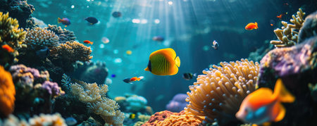 Underwater view of tropical coral reef with fishes and corals. Beautiful marine life, abstract natural background, gorgeous coral garden underwater, tropical. beauty of wild natuの素材