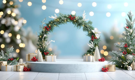 Podium in the background. Studio podium for product advertising. Stage stand. Blank podium. Display platformの素材