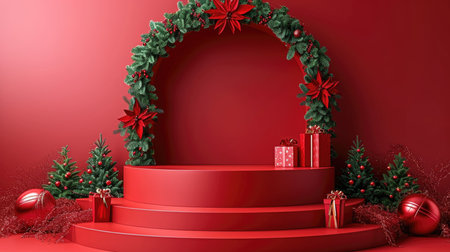 Podium in the background. Studio podium for product advertising. Stage stand. Blank podium. Display platformの素材