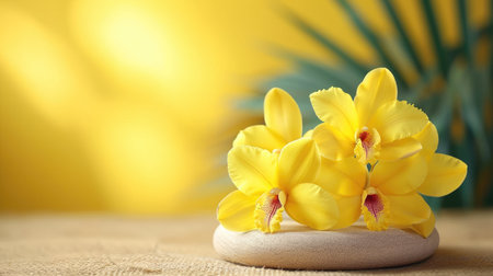 Podium in the flower background. Studio podium for product advertising. Stage stand. Blank podium. Display platformの素材