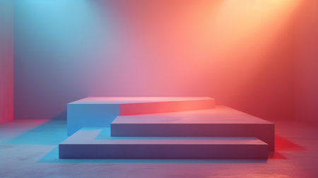 Podium in the background. Studio podium for product advertising. Stage stand. Blank podium. Display platformの素材