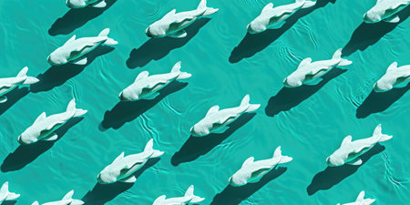 Fish in water pattern. background blue sea surface top view. Blue water oceanの素材