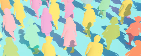 paper shadows of people, girl and guy are walking pattern background soft pale colorの素材