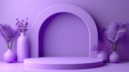 Podium background for promotional products. Studio podium for product advertising. Stage stand. Blank podium. Display platformの素材