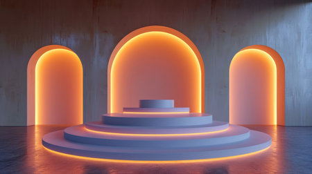 Podium background for promotional products. Studio podium for product advertising. Stage stand. Blank podium. Display platformの素材