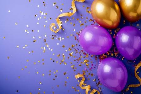 Balloons with confetti. Background template design with helium balloons for Party for Birthday and anniversary celebration, carnival. weddings and valentine's day and international women's dayの素材