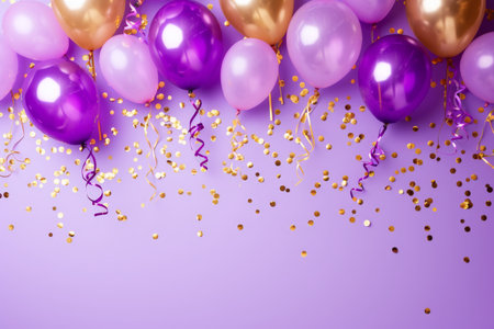 Balloons with confetti. Background template design with helium balloons for Party for Birthday and anniversary celebration, carnival. weddings and valentine's day and international women's dayの素材