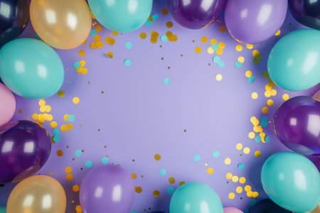Balloons with confetti. Background template design with helium balloons for Party for Birthday and anniversary celebration, carnival. weddings and valentine's day and international women's dayの素材