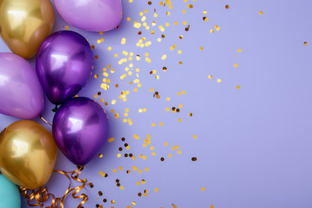 Balloons with confetti. Background template design with helium balloons for Party for Birthday and anniversary celebration, carnival. weddings and valentine's day and international women's dayの素材