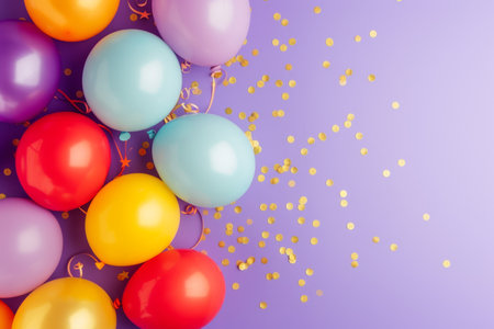 Balloons with confetti. Background template design with helium balloons for Party for Birthday and anniversary celebration, carnival. weddings and valentine's day and international women's dayの素材