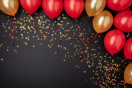 Balloons with confetti. Background template design with helium balloons for Party for Birthday and anniversary celebration, carnival. weddings and valentine's day and international women's dayの素材