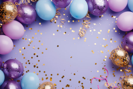Balloons with confetti. Background template design with helium balloons for Party for Birthday and anniversary celebration, carnival. weddings and valentine's day and international women's dayの素材
