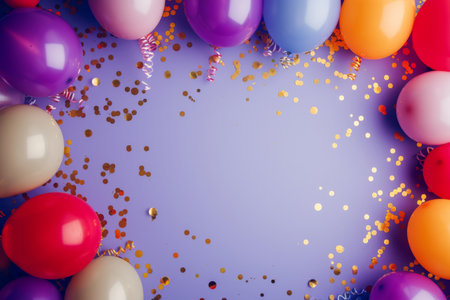 Balloons with confetti. Background template design with helium balloons for Party for Birthday and anniversary celebration, carnival. weddings and valentine's day and international women's dayの素材