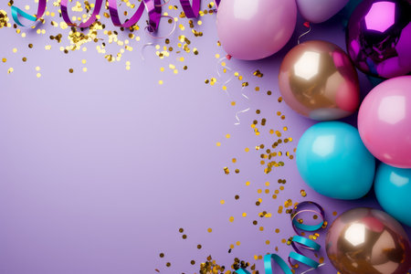 Balloons with confetti. Background template design with helium balloons for Party for Birthday and anniversary celebration, carnival. weddings and valentine's day and international women's dayの素材