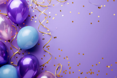 Balloons with confetti. Background template design with helium balloons for Party for Birthday and anniversary celebration, carnival. weddings and valentine's day and international women's dayの素材