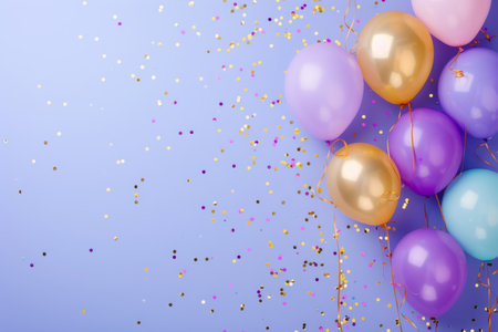 Balloons with confetti. Background template design with helium balloons for Party for Birthday and anniversary celebration, carnival. weddings and valentine's day and international women's dayの素材