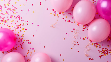 Balloons with confetti. Background template design with helium balloons for Party for Birthday and anniversary celebration, carnival. weddings and valentine's day and international women's dayの素材
