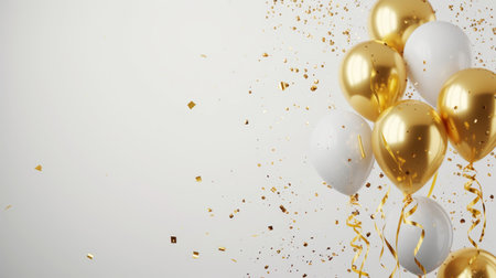 Balloons with confetti. Background template design with helium balloons for Party for Birthday and anniversary celebration, carnival. weddings and valentine's day and international women's dayの素材