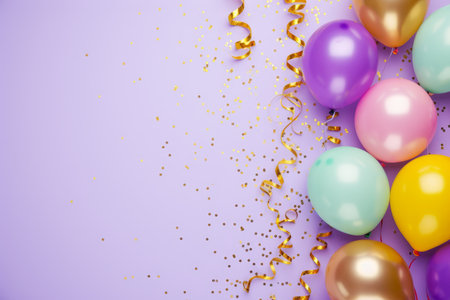 Balloons with confetti. Background template design with helium balloons for Party for Birthday and anniversary celebration, carnival. weddings and valentine's day and international women's dayの素材