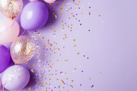 Balloons with confetti. Background template design with helium balloons for Party for Birthday and anniversary celebration, carnival. weddings and valentine's day and international women's dayの素材