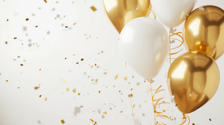 Balloons with confetti. Background template design with helium balloons for Party for Birthday and anniversary celebration, carnival. weddings and valentine's day and international women's dayの素材