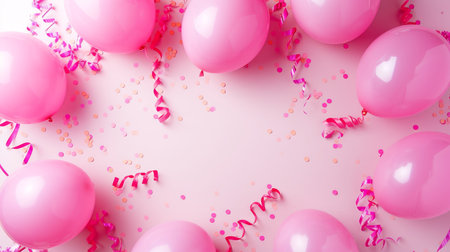 Balloons with confetti. Background template design with helium balloons for Party for Birthday and anniversary celebration, carnival. weddings and valentine's day and international women's dayの素材