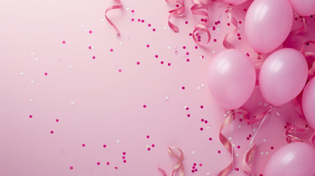 Balloons with confetti. Background template design with helium balloons for Party for Birthday and anniversary celebration, carnival. weddings and valentine's day and international women's dayの素材