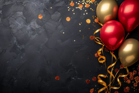 Balloons with confetti. Background template design with helium balloons for Party for Birthday and anniversary celebration, carnival. weddings and valentine's day and international women's dayの素材