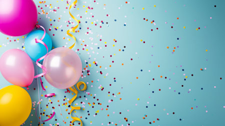 Balloons with confetti. Background template design with helium balloons for Party for Birthday and anniversary celebration, carnival. weddings and valentine's day and international women's dayの素材