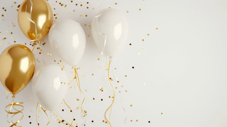 Balloons with confetti. Background template design with helium balloons for Party for Birthday and anniversary celebration, carnival. weddings and valentine's day and international women's dayの素材