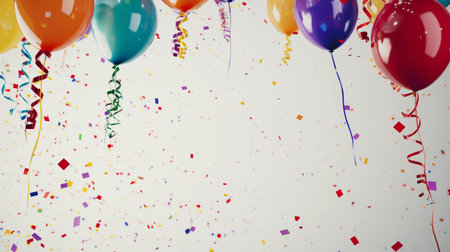 Balloons with confetti. Background template design with helium balloons for Party for Birthday and anniversary celebration, carnival. weddings and valentine's day and international women's dayの素材