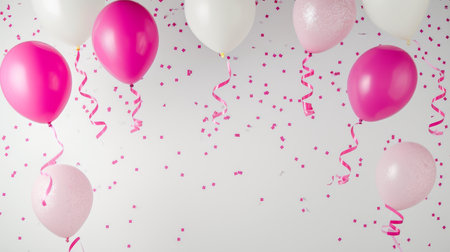 Balloons with confetti. Background template design with helium balloons for Party for Birthday and anniversary celebration, carnival. weddings and valentine's day and international women's dayの素材