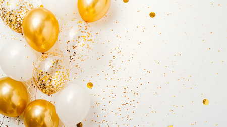 Balloons with confetti. Background template design with helium balloons for Party for Birthday and anniversary celebration, carnival. weddings and valentine's day and international women's dayの素材