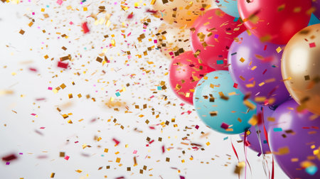 Balloons with confetti. Background template design with helium balloons for Party for Birthday and anniversary celebration, carnival. weddings and valentine's day and international women's dayの素材