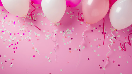 Balloons with confetti. Background template design with helium balloons for Party for Birthday and anniversary celebration, carnival. weddings and valentine's day and international women's dayの素材