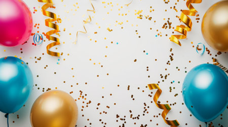 Balloons with confetti. Background template design with helium balloons for Party for Birthday and anniversary celebration, carnival. weddings and valentine's day and international women's dayの素材
