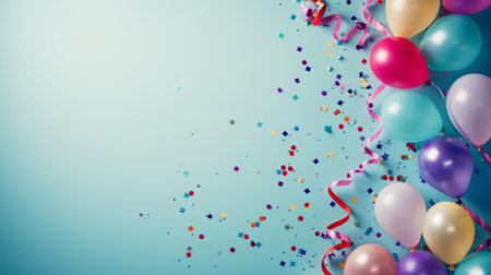 Balloons with confetti. Background template design with helium balloons for Party for Birthday and anniversary celebration, carnival. weddings and valentine's day and international women's dayの素材