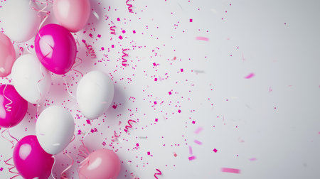 Balloons with confetti. Background template design with helium balloons for Party for Birthday and anniversary celebration, carnival. weddings and valentine's day and international women's dayの素材