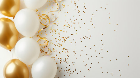 Balloons with confetti. Background template design with helium balloons for Party for Birthday and anniversary celebration, carnival. weddings and valentine's day and international women's dayの素材