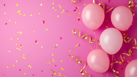 Balloons with confetti. Background template design with helium balloons for Party for Birthday and anniversary celebration, carnival. weddings and valentine's day and international women's dayの素材
