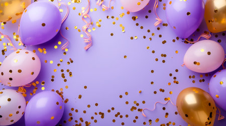 Balloons with confetti. Background template design with helium balloons for Party for Birthday and anniversary celebration, carnival. weddings and valentine's day and international women's dayの素材