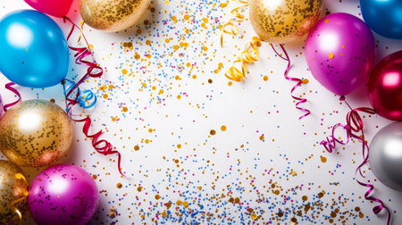 Balloons with confetti. Background template design with helium balloons for Party for Birthday and anniversary celebration, carnival. weddings and valentine's day and international women's dayの素材