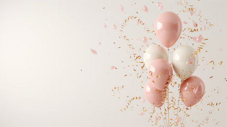 Balloons with confetti. Background template design with helium balloons for Party for Birthday and anniversary celebration, carnival. weddings and valentine's day and international women's dayの素材