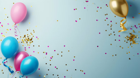 Balloons with confetti. Background template design with helium balloons for Party for Birthday and anniversary celebration, carnival. weddings and valentine's day and international women's dayの素材