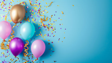 Balloons with confetti. Background template design with helium balloons for Party for Birthday and anniversary celebration, carnival. weddings and valentine's day and international women's dayの素材